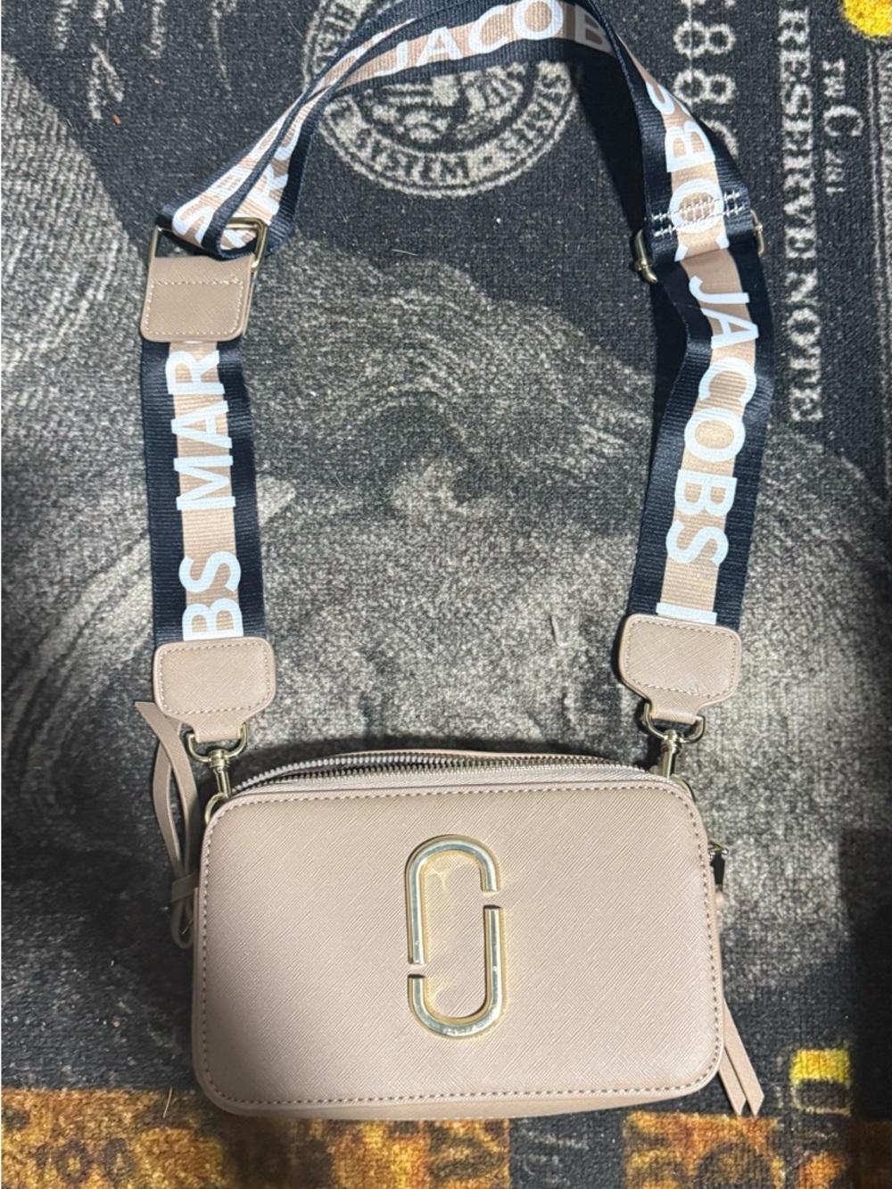 Marc Jacobs Blush Camera Crossbody with black Branded Strap